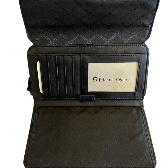 NWOT Etienne Aigner Vintage Black Croc-Embossed Leather Clutch Checkbook Wallet - Picture 5 of 9